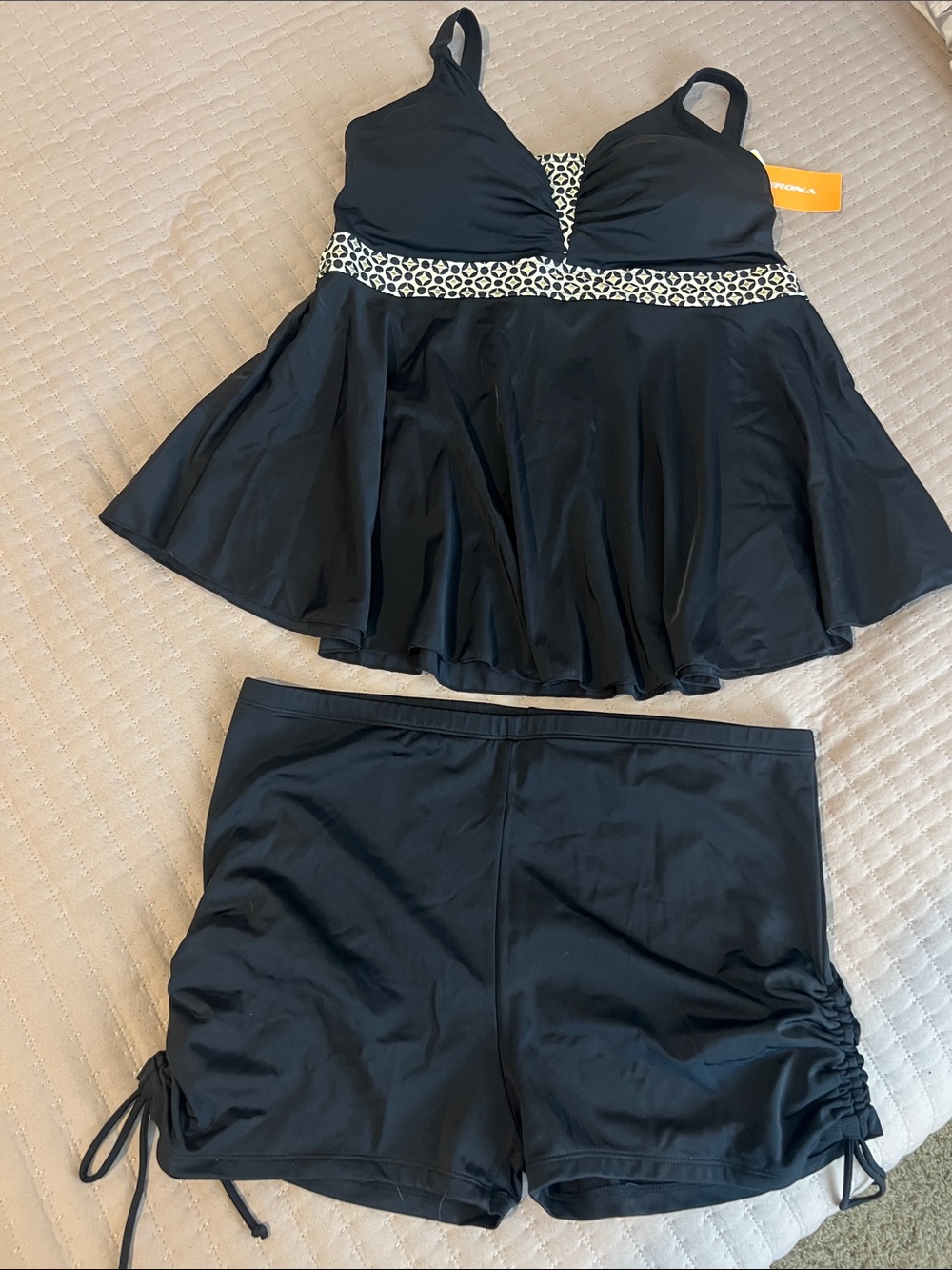 Black Women's Swim Skirtini with Leopard Trim